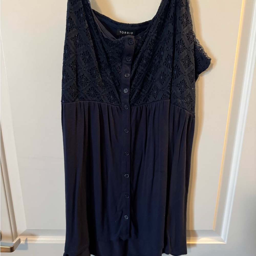 Torrid Women's Navy Lace Button-Down Top